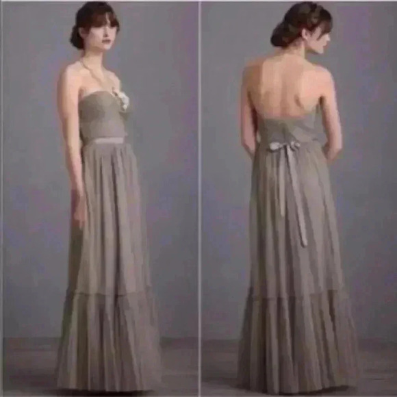 BHLDN Va Et Vien Gray Tulle Strapless Long Maxi Dress Gown 10 - Picture 1 of 6